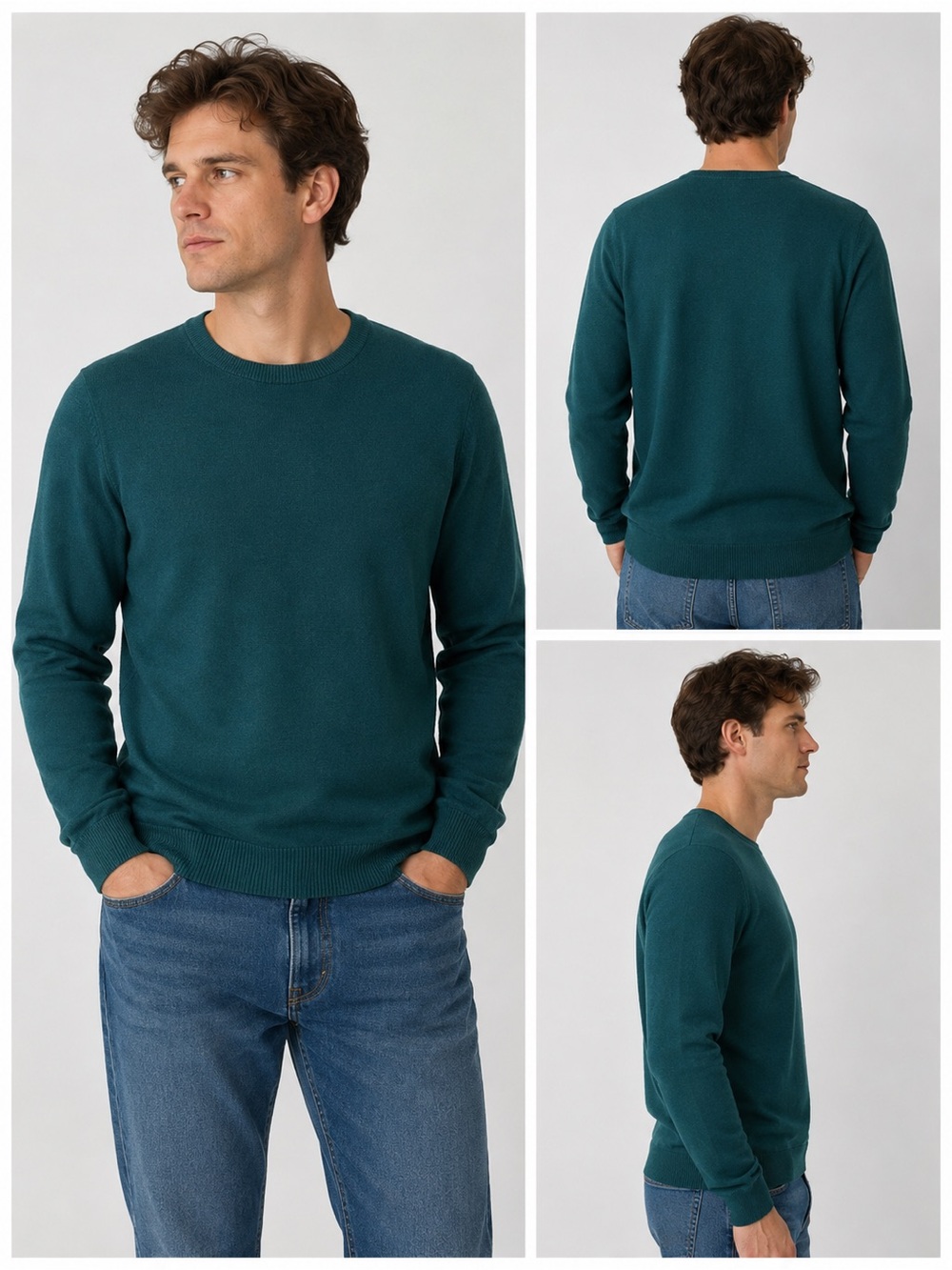 H&M Men's Crewneck Sweater in Teal Green